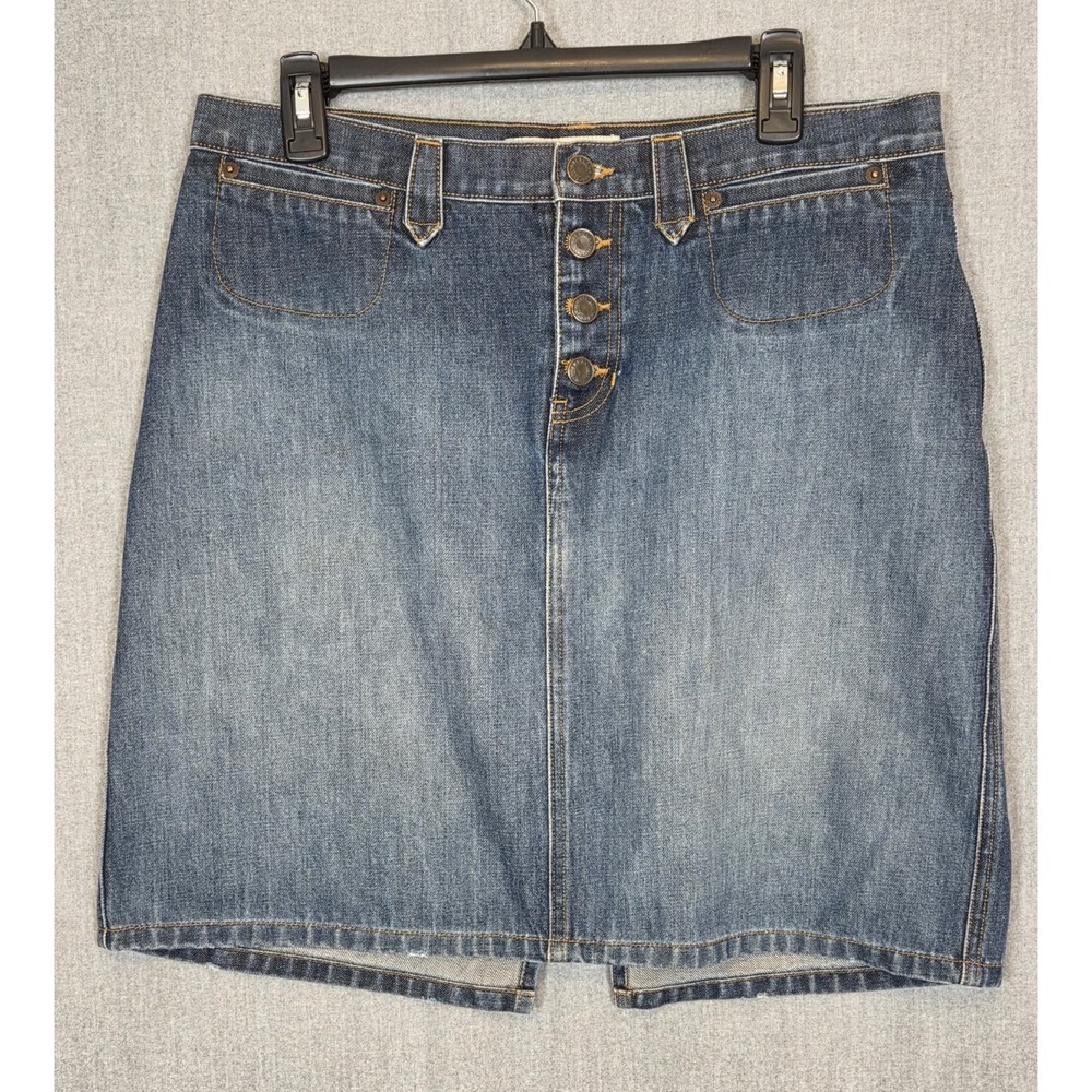 ABERCROMBIE & FITCH DENIM BACK SLIT Midi SKIRT 10 Retro Y2K Boho Button Up‎